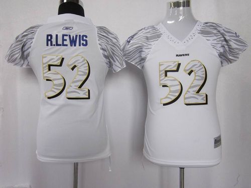 Ravens #52 Ray Lewis White Women's Zebra Field Flirt Stitched NFL Jersey - Click Image to Close